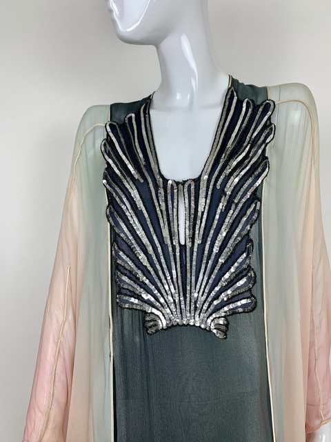 Thea Porter Couture 1970's Sequinned Silk Chiffon Kaftan - Rellik