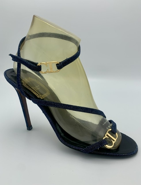 Christian Dior Gold Logo Denim Heels - Rellik