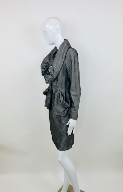 Vivienne Westwood 90s Red Label Pinstripe Ruched Skirt Suit